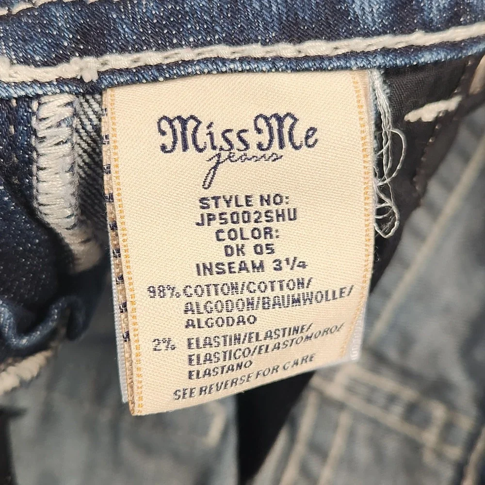 Miss Me Denim Jean Shorts Size 25 Blue Embellished Rhinestones Studded Flap - Picture 6 of 15